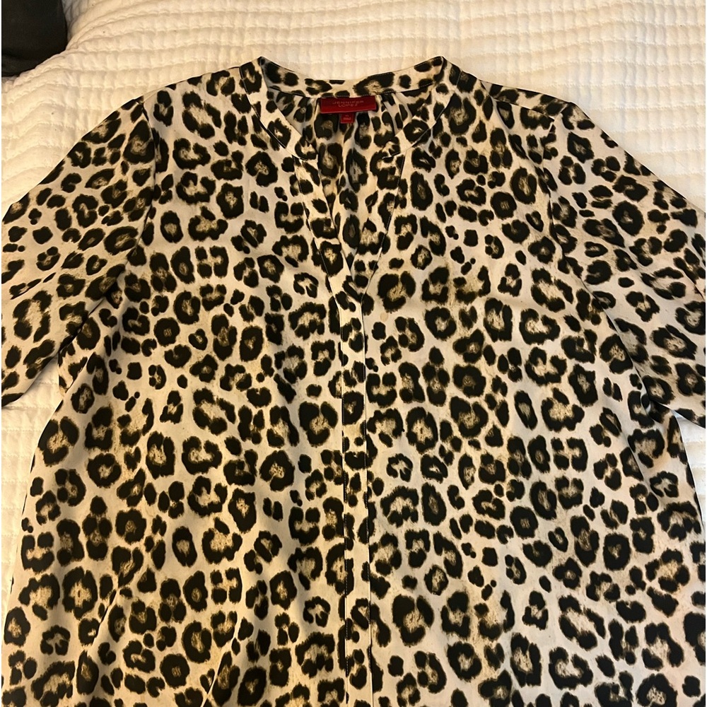 Leopard print blouse v-neck hits at hips Jennifer Lopez brand